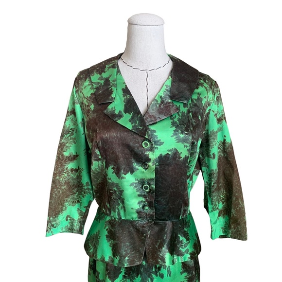 Vintage 40s 50s Dotti Original Green Floral 2 pc Suit Jacket & Skirt Set - Picture 2 of 14